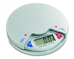 Bilancia portatile Tipo TCB  Tipo TCB 200-1 Portata 200 g Precisione 0,1 g Dimensioni esterne (Ø x H) 80 x 14 mm Diam. piastra