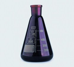 Beute erlenmeyer, cono NS, vetro Borosilicato 3.3, ambrate  Capacità 50 ml Raccordo 29/32 NS Altezza 85 mm