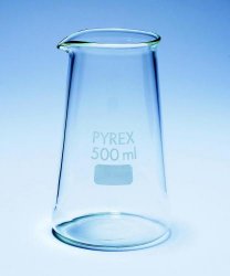 Beaker, forma conica, Pyrex® Capacità 250 ml Ø  collo 52 mm Ø  esterno  matraccio 68 mm Altezza 105 mm