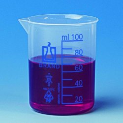 Beakers, PP, graduazioni blu o in rilievo Capacità 10* ml Grad. 2 ml Altezza 36 mm Diam. 30 mm Graduazioni blu