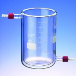 Beaker, vetro, incamiciati con olive PTFE, tipo T-GL  Capacità 2000 ml Filettatura 18 GL Ø int. 112 mm Ø  est. 135 mm Altezza  