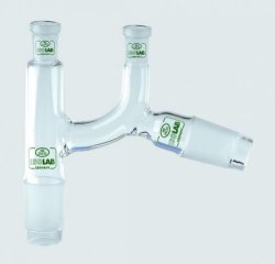 Adattatori per distillazione, di tipo Claisen, borosilicato 3.3.   Cono verticale 14/23 NS Cono obliquo 14/23 NS Raccordo 14/23