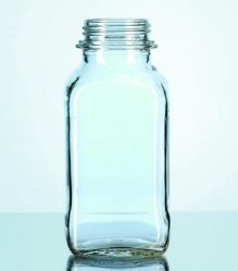 Bottiglie quadrate, bocca larga, tappo a vite, vetro soda-lime  Capacità 500 ml Diam. 77 mm Altezza 173 mm Filettatura 54 GL Co