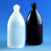 Narrow neck bottle 1000 ml, brown PE-LD, opaque, thread GL28 with screw cap