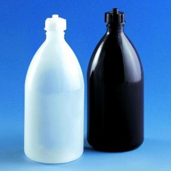 Narrow neck bottle 1000 ml, brown PE-LD, opaque, thread GL28 with screw cap