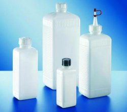 BOTTIGLIA forma QUADRATA bocca STRETTA serie 310, PE-HD, PVC  Capacità 250 ml Largh. 59,0 mm Prof. 38,0 mm Altezza 151,5 mm Dia