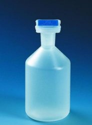 BOTTIGLIA PP bocca STRETTA CON TAPPO  Capacità 100 ml Cono 14/23 NS Ø  est. 52 mm Altezza 106 mm