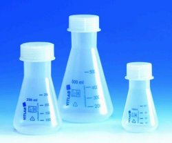 Beute Erlenmeyer, PP  Capacità 100 ml Grad. 20 ml Filettatura 40 GL Tappo NS 34/35