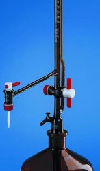 Buretta automatica, tipo Pellet, vetro borosilicato 5.4 ambrato, classe B, con rubinetto  Capacità 25* ml Grad. 0,1 ml Tolleran