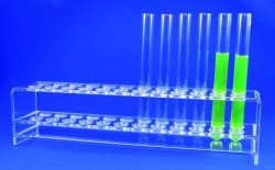 Supporto per provette  Numero  posti 2 x 10* Foro diam. 18 mm Lungh. 270 mm Largh. 60 mm Altezza 80 mm